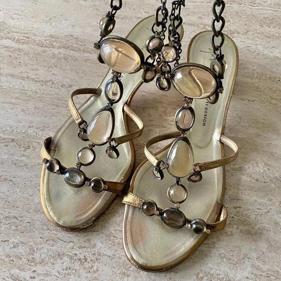 Vintage Giuseppe Zanotti Stone Strap Kitten Heel Sandals - Picture 3 of 9
